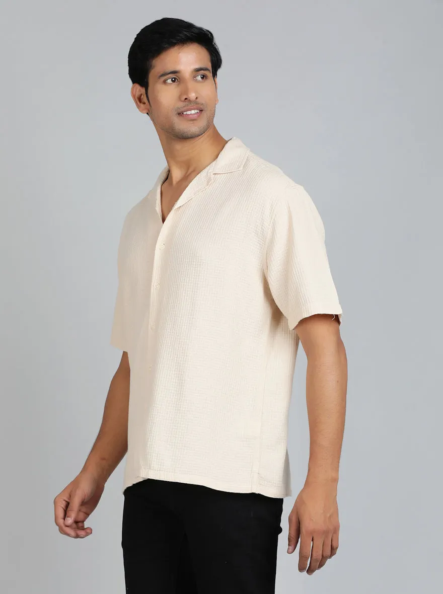 Cream Dobby Slim Fit Casual Shirt | JadeBlue