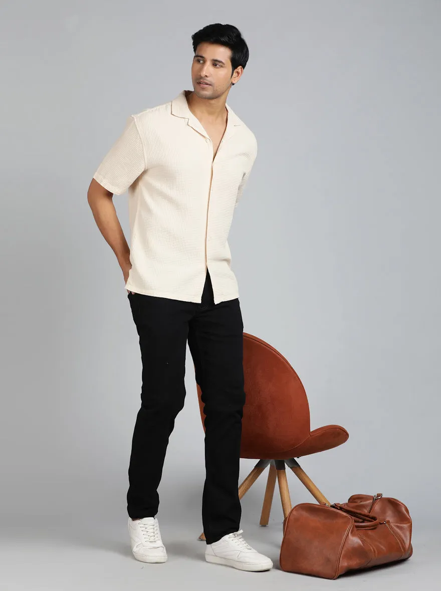 Cream Dobby Slim Fit Casual Shirt | JadeBlue