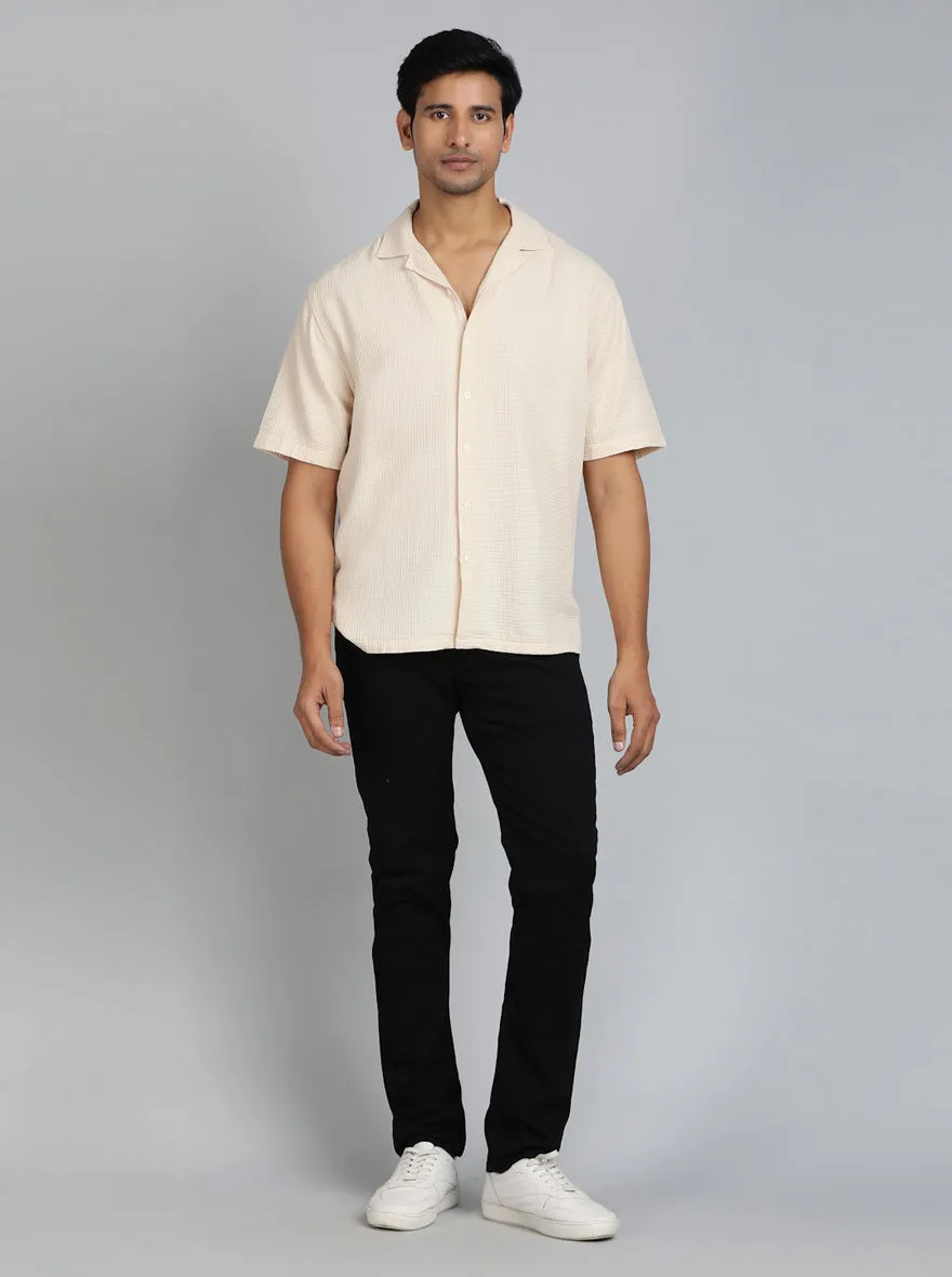 Cream Dobby Slim Fit Casual Shirt | JadeBlue