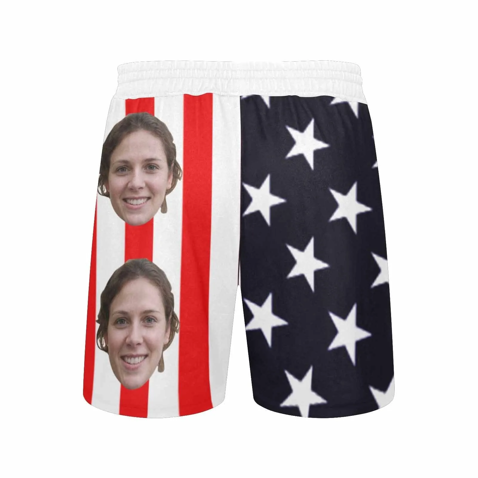 Custom Flag Swim Shorts with Personalized Face Design Stripe&Stars Men's Quick Dry Swim Shorts for Independence Day