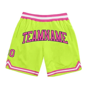 Custom Neon Green Pink-Navy Authentic Throwback Basketball Shorts