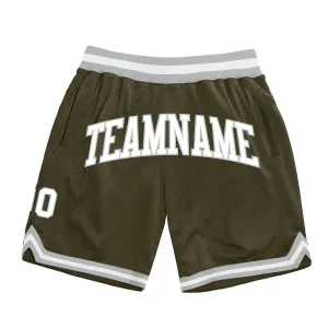 Custom Olive White-Gray Authentic Throwback Salute To Service Basketball Shorts