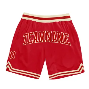 Custom Red Red-Cream Authentic Throwback Basketball Shorts