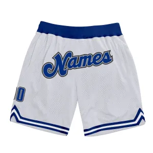 Custom White Royal-Gray Authentic Throwback Basketball Shorts