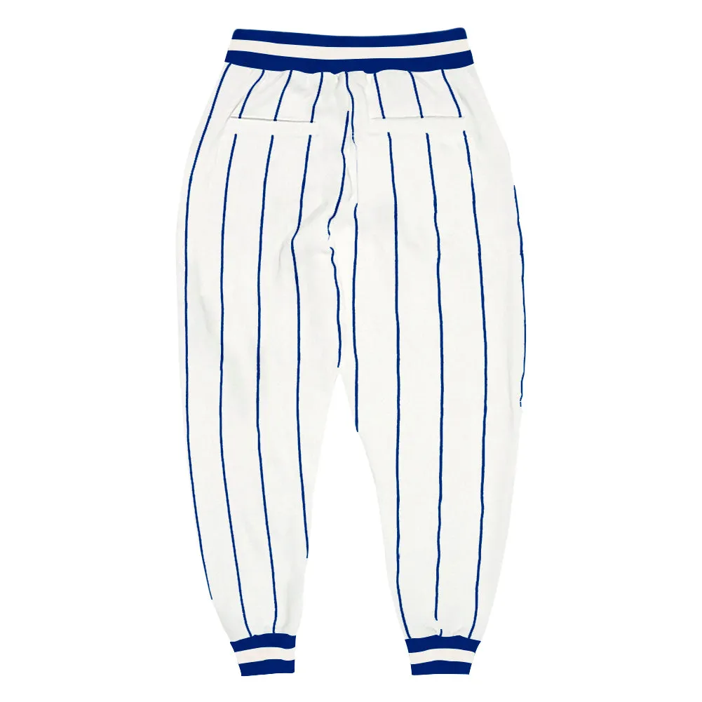 Custom White Royal Pinstripe Royal-White Sports Pants