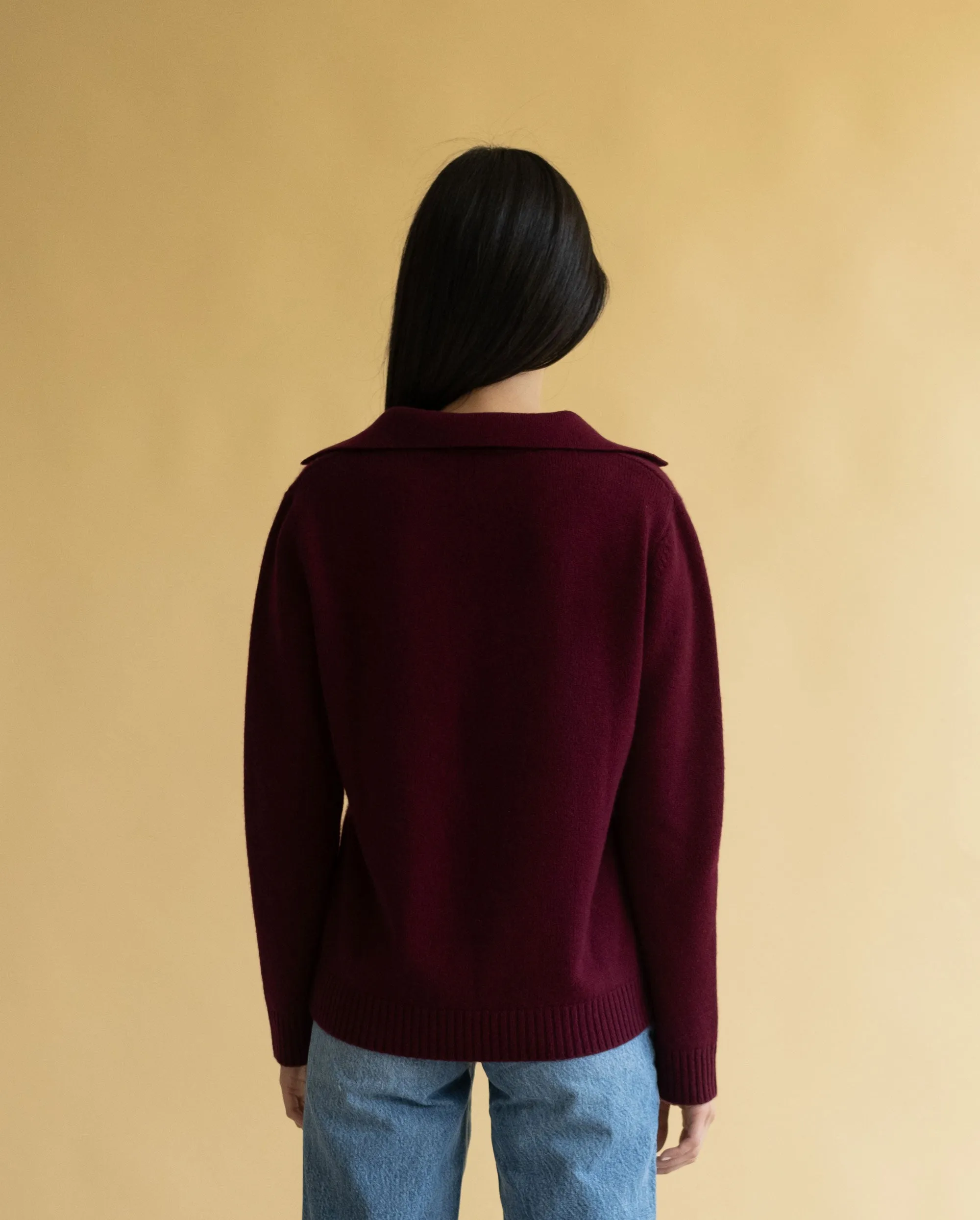 Deep Neck Polo Sweater - Cashmere