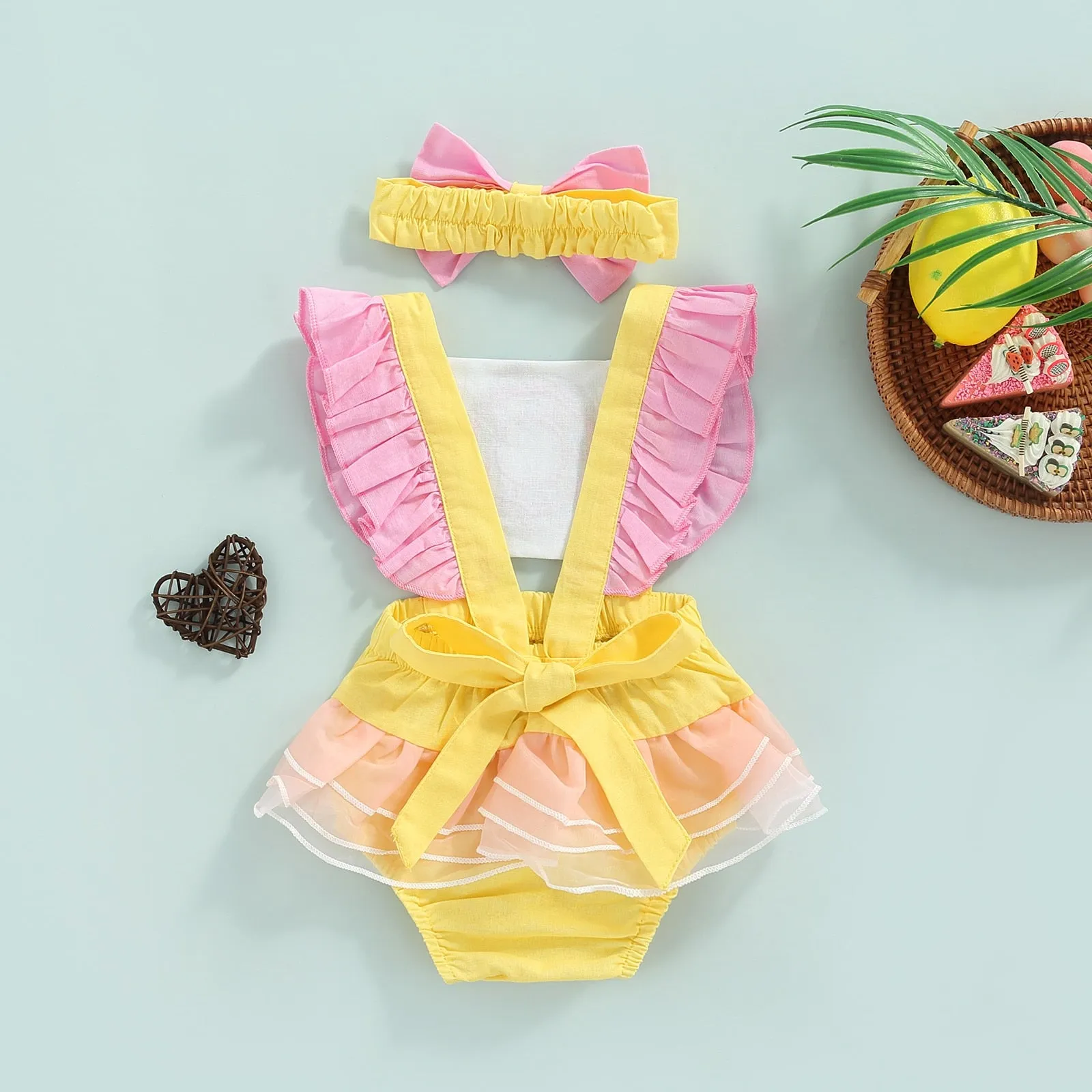 Donuts - Ruffled Sleeve Donut  Romper 2 piece Set