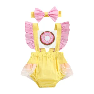 Donuts - Ruffled Sleeve Donut  Romper 2 piece Set