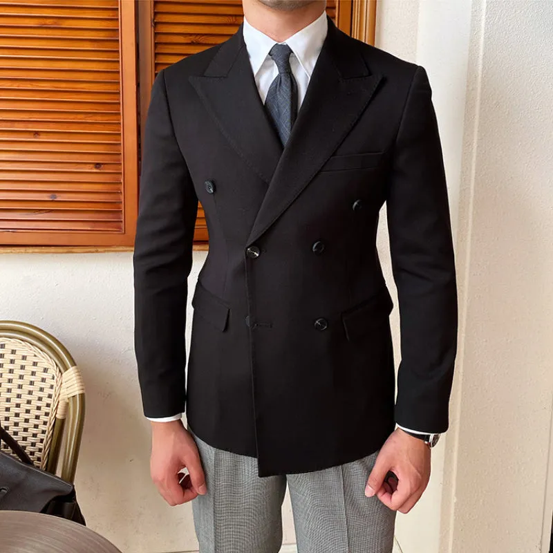 Double Breasted Solid Slim Fit Padded Blazer