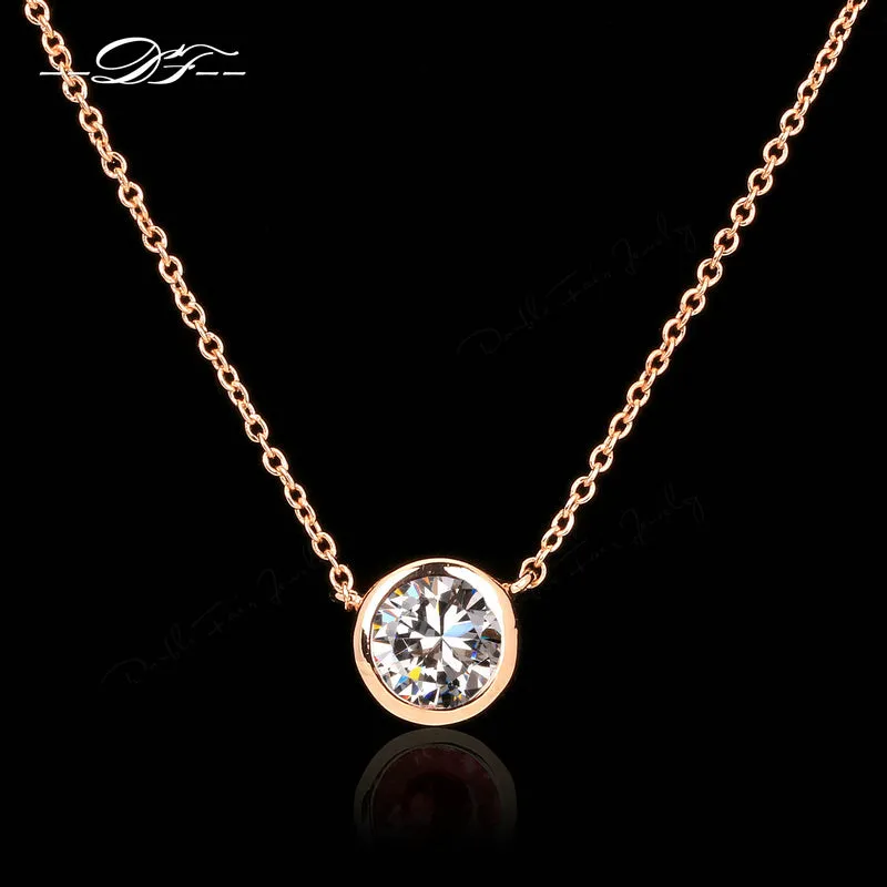 Double Fair Simple Style Cubic Zirconia Necklaces &Pendants Rose Gold Color Fashion Jewelry For Women Chain Accessiories DFN454