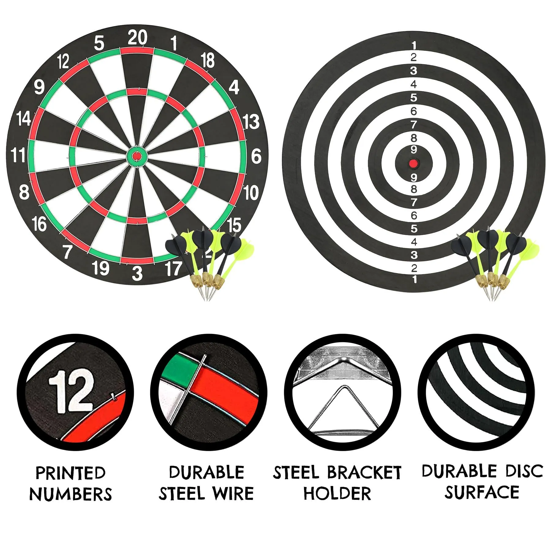 Double-Sided Dartboard with 6 Darts