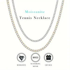 Elegant Unisex 18K Gold-Plated S925 Moissanite Tennis Necklace – Varying Carats 0.1 to 1ct