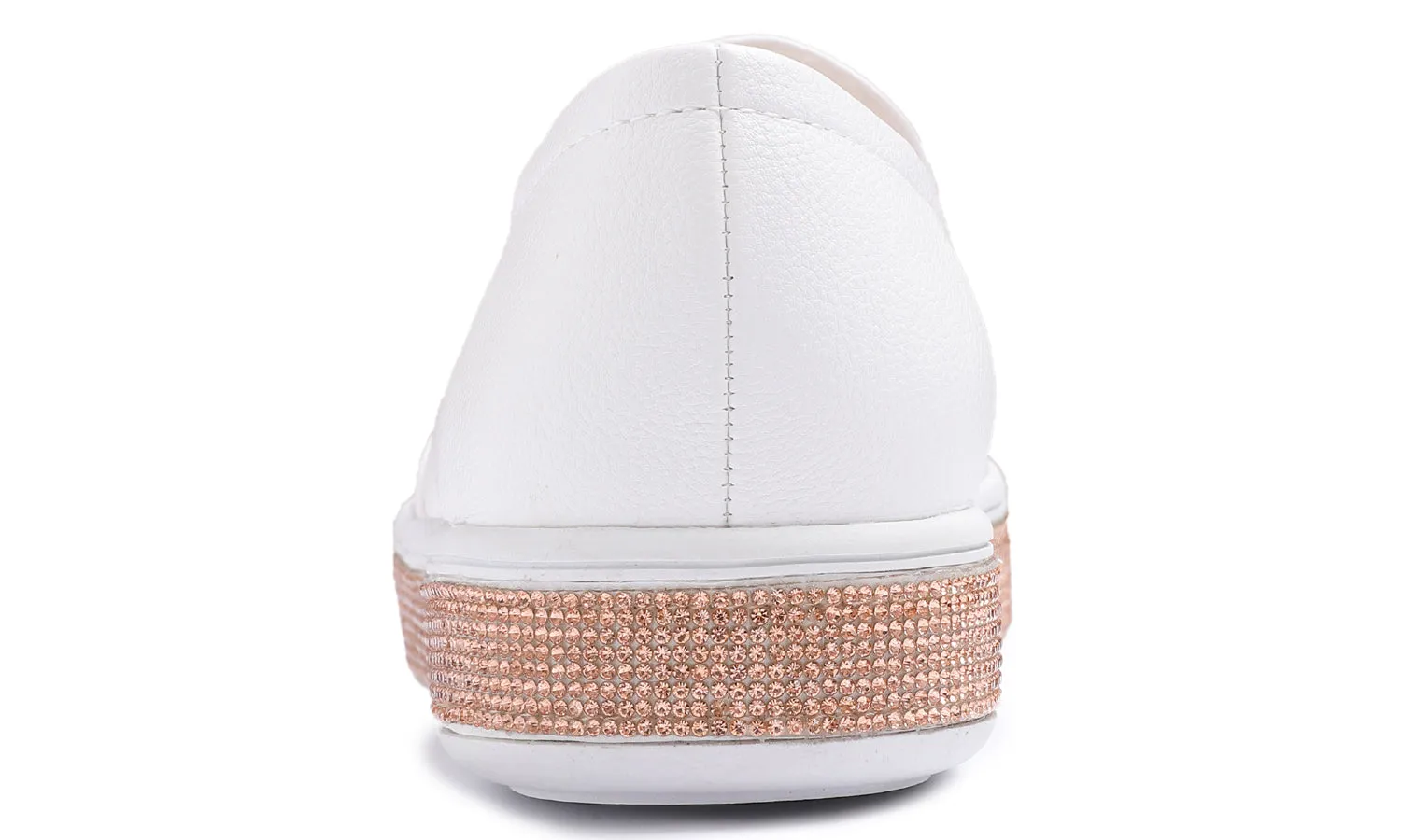 Feversole Women's Fashion Slip-On Sneaker Casual Platform Loafers White Rose Gold Rhinestone Shoes