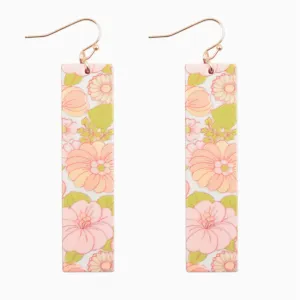 Flower Garden Wood Bar Drop Earrings