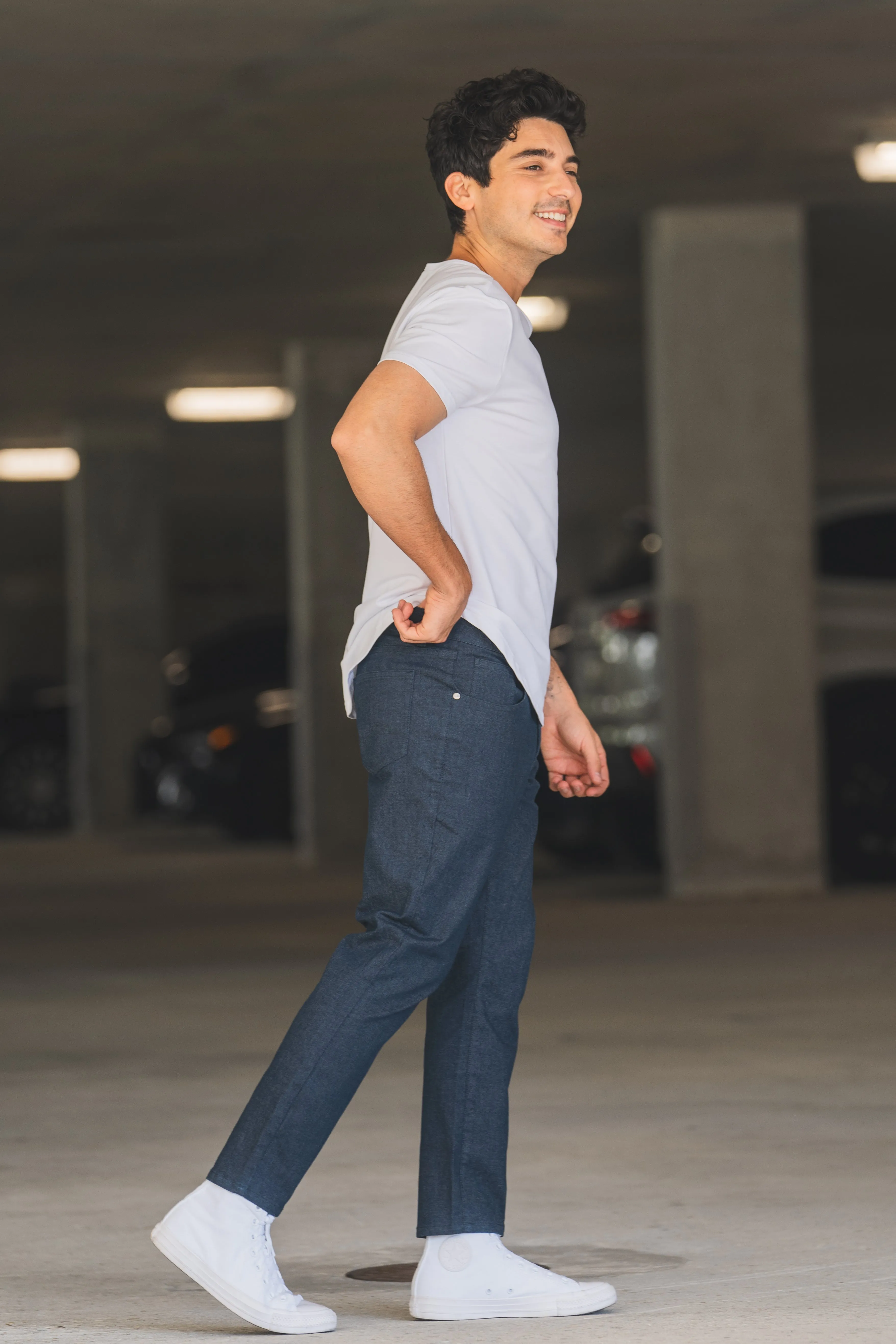 Garment Dyed Stretch Jeans Navy