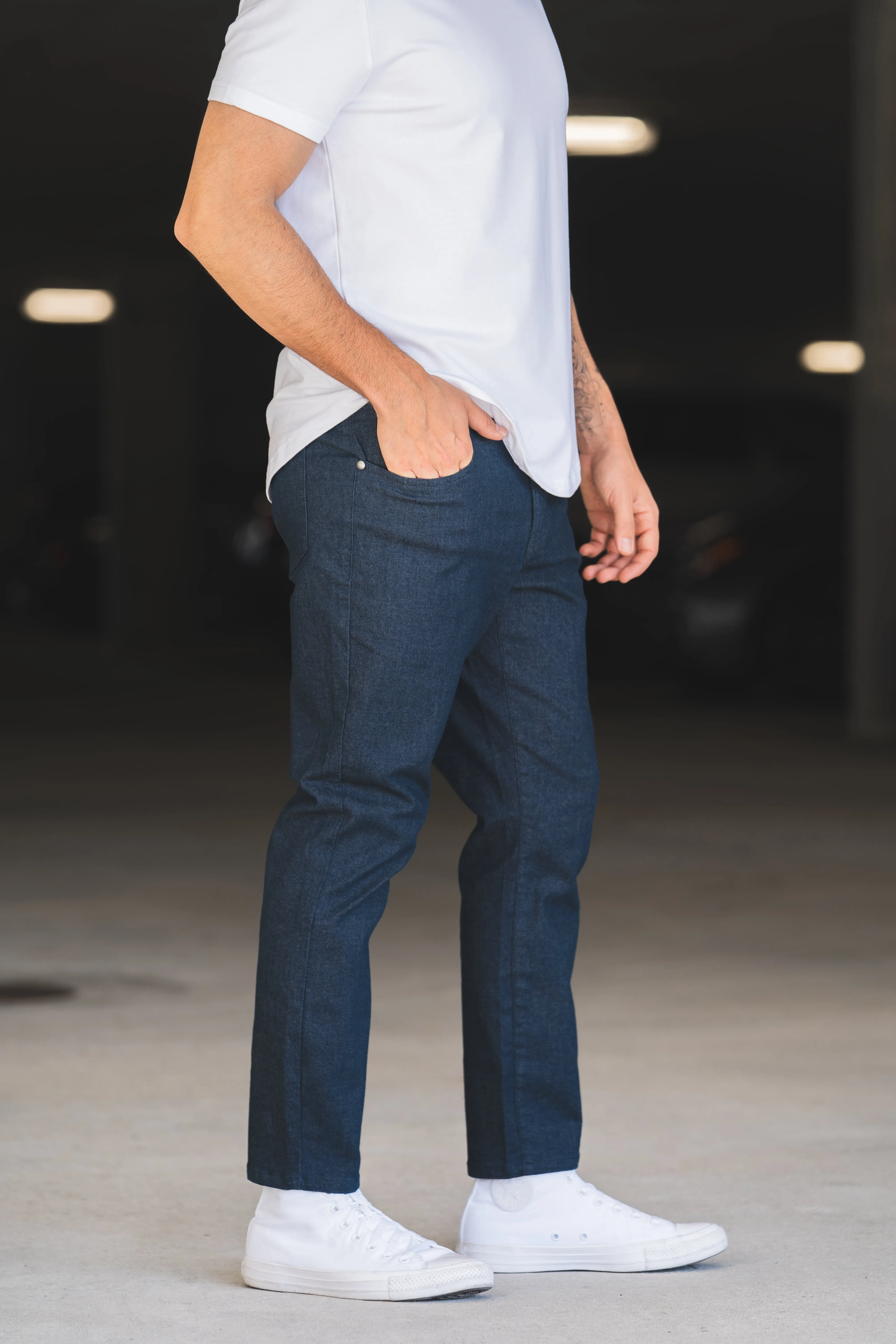 Garment Dyed Stretch Jeans Navy