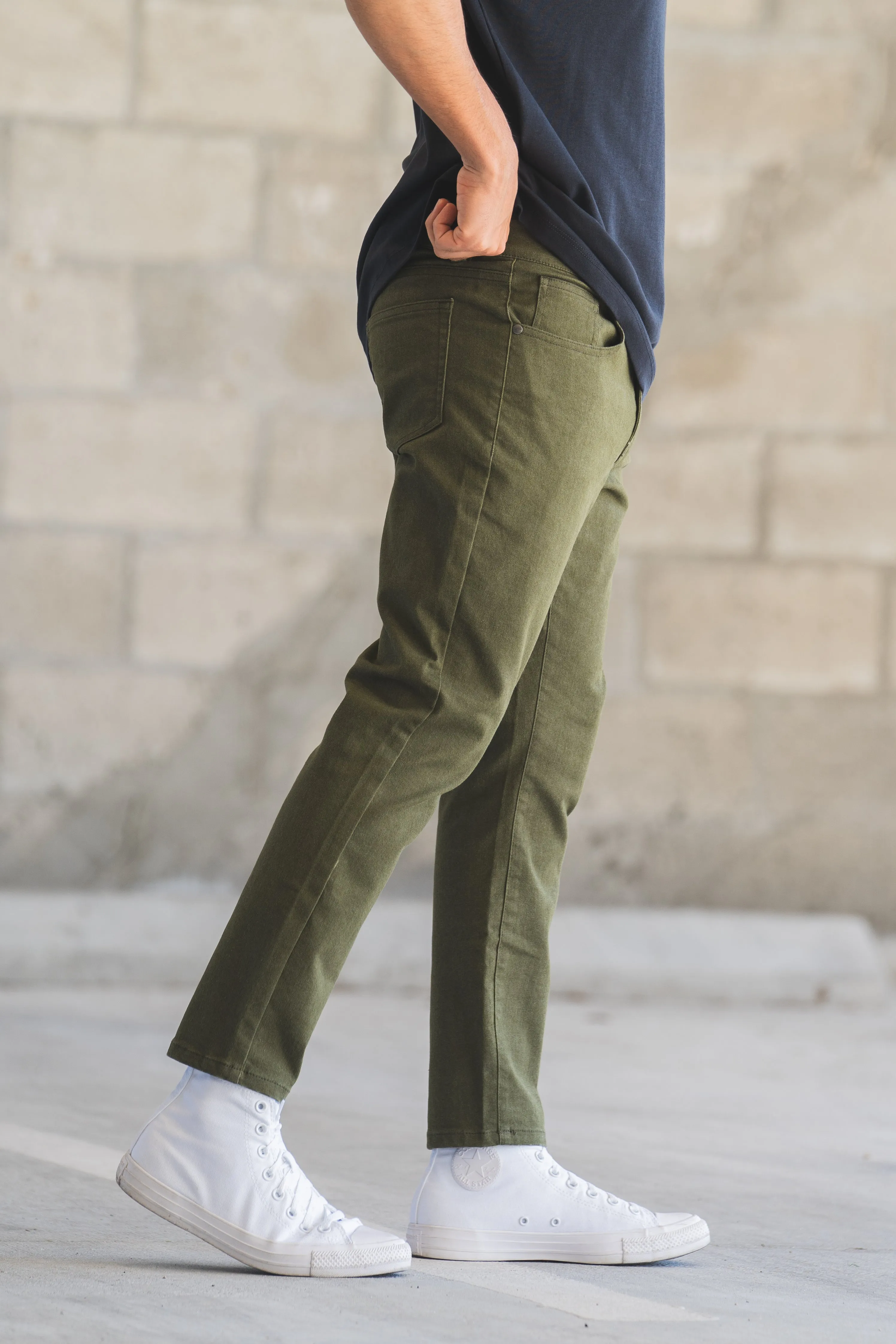 Garment Dyed Stretch Jeans Olive