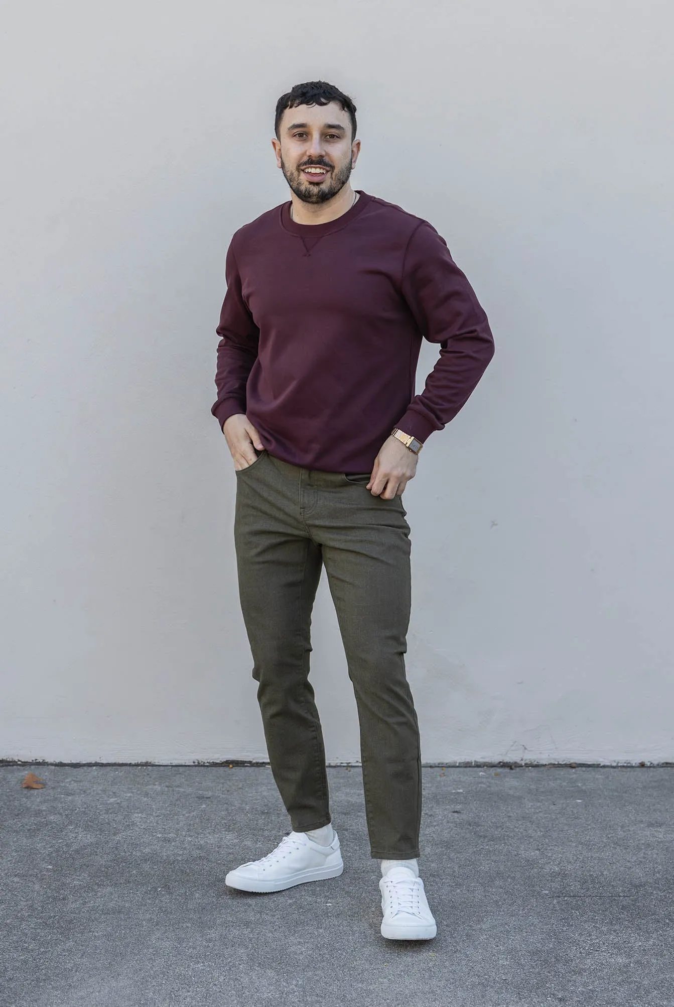 Garment Dyed Stretch Jeans Olive