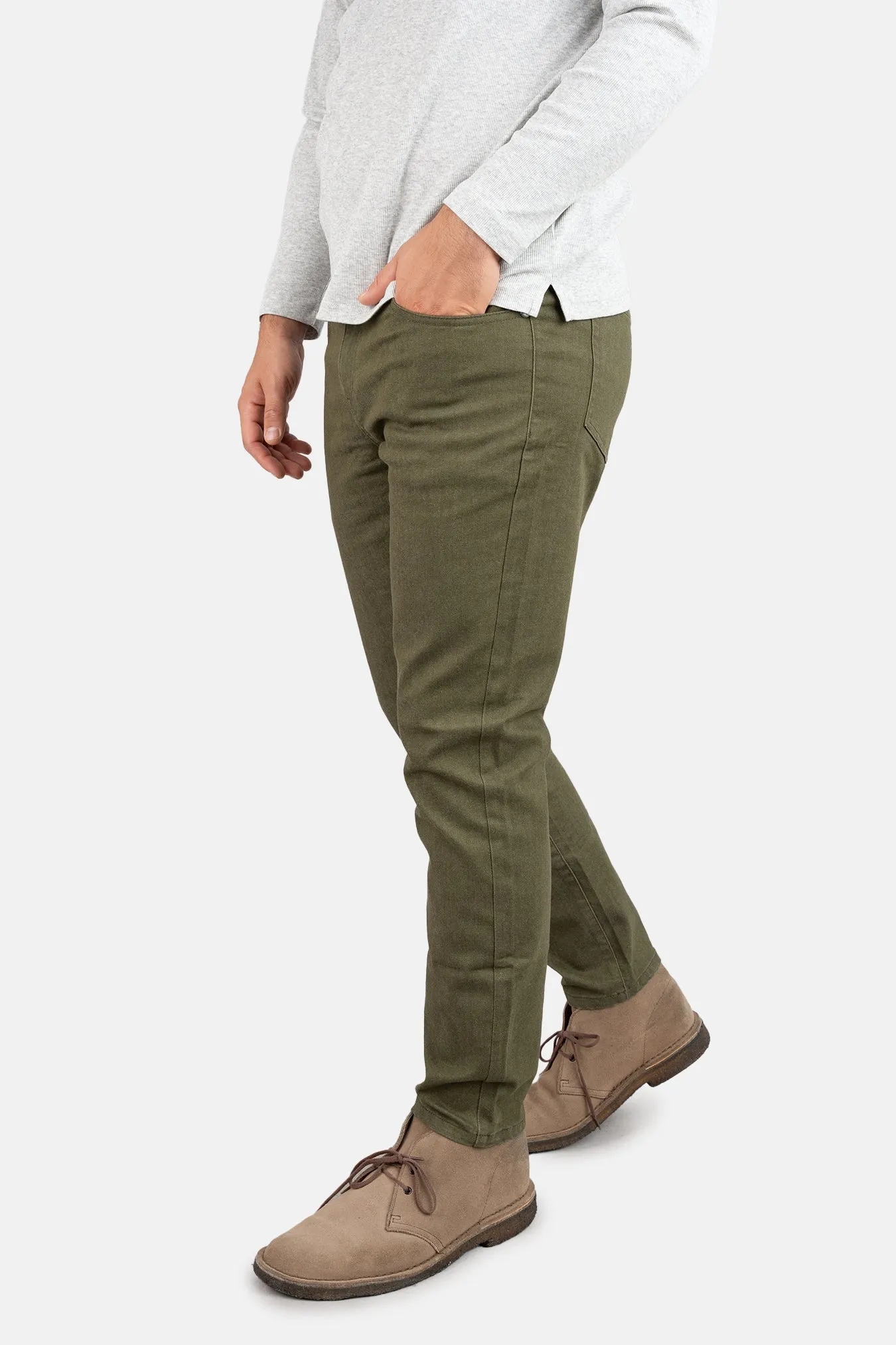 Garment Dyed Stretch Jeans Olive