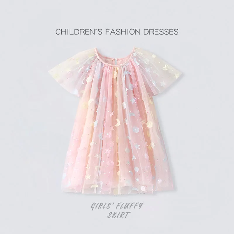 Girls Cute XINGX Dress 2024 New Baby Girl 3-6 Years Old Fashionable Princess Dress Children Summer Dress