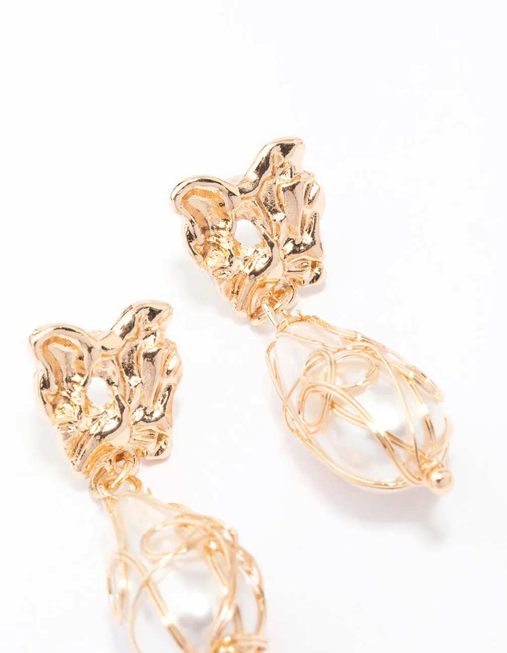 Gold Butterfly & Pearl Drop Earrings