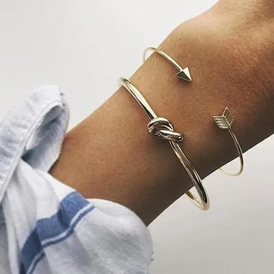 Gold color Women Fashion Punk Bracelet Simple Double Knot Loop Metal Chain Bracelets Bohemian Retro Jewelry Accessories Bangles