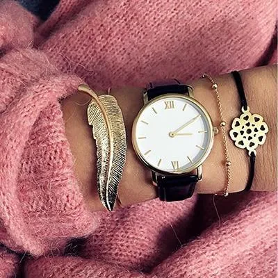 Gold color Women Fashion Punk Bracelet Simple Double Knot Loop Metal Chain Bracelets Bohemian Retro Jewelry Accessories Bangles