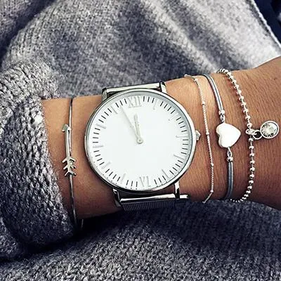 Gold color Women Fashion Punk Bracelet Simple Double Knot Loop Metal Chain Bracelets Bohemian Retro Jewelry Accessories Bangles