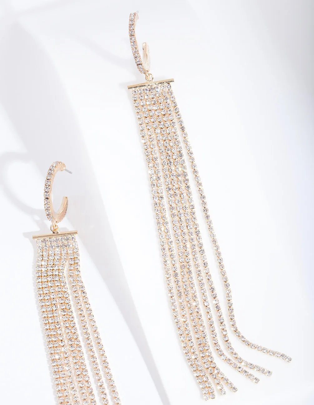 Gold Diamante Fringe Huggie Earrings