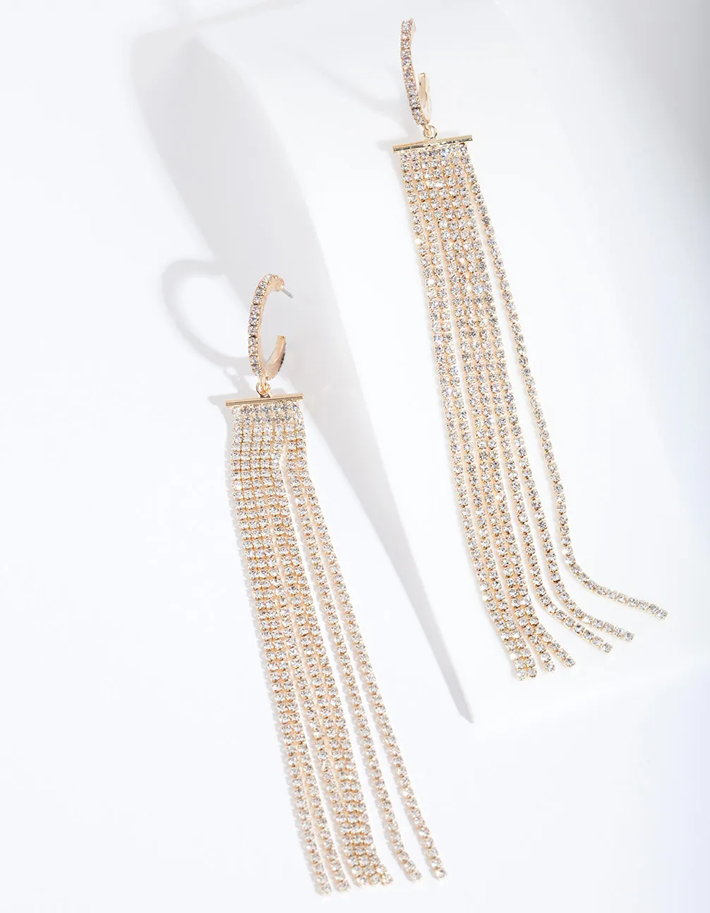 Gold Diamante Fringe Huggie Earrings