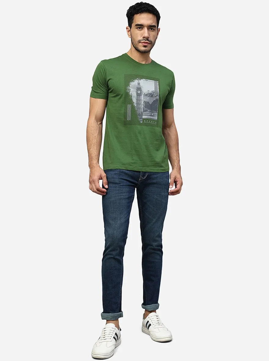 Green Printed Slim Fit T-Shirt | Greenfibre