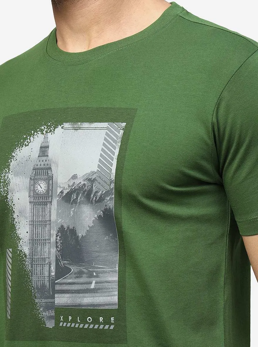 Green Printed Slim Fit T-Shirt | Greenfibre