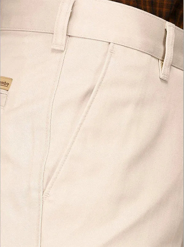 Greenfibre Beige Self Textured Slim Fit Casual Trouser