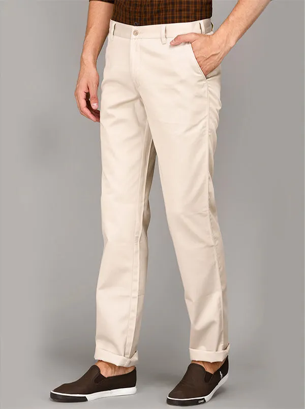 Greenfibre Beige Self Textured Slim Fit Casual Trouser