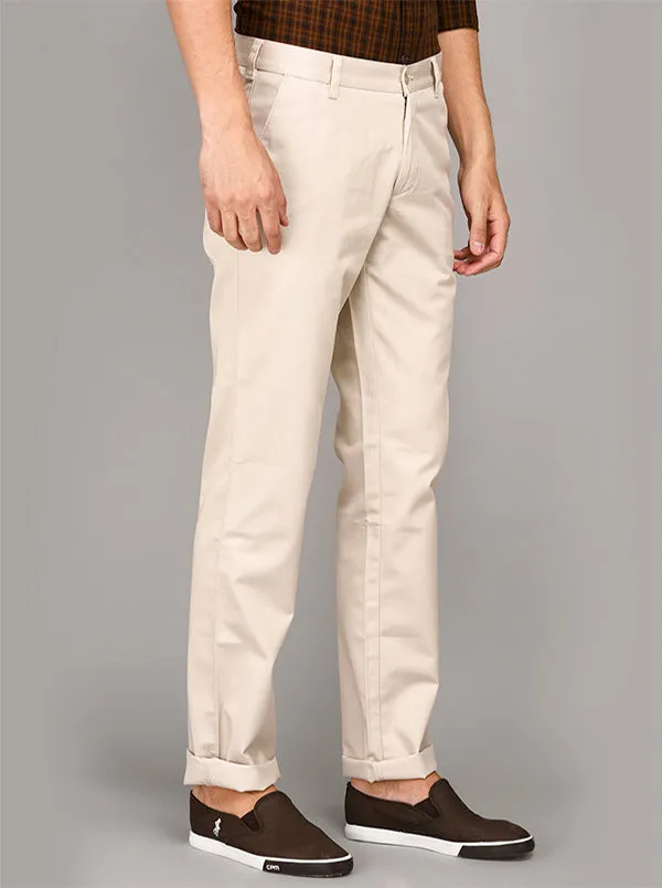 Greenfibre Beige Self Textured Slim Fit Casual Trouser