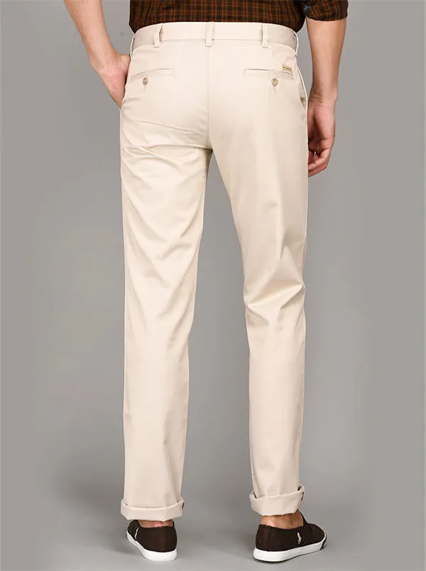 Greenfibre Beige Self Textured Slim Fit Casual Trouser