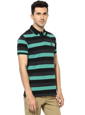 Greenfibre Green Striped Slim Fit Polo T-Shirt