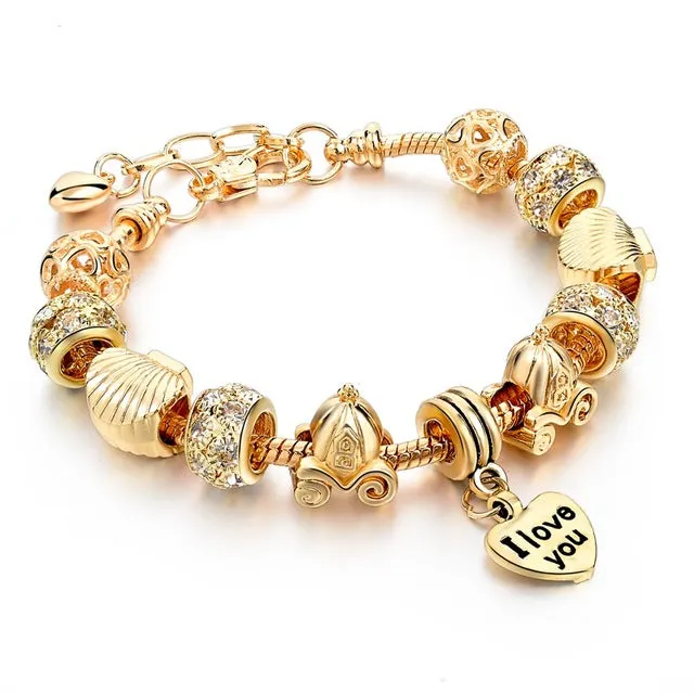 Hot Selling 2016 Heart Charm Bracelets & Bangles Gold Bracelets For Women DIY Pulsera Famous Brand Jewellery SBR150074