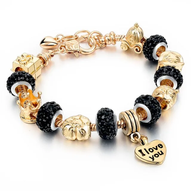 Hot Selling 2016 Heart Charm Bracelets & Bangles Gold Bracelets For Women DIY Pulsera Famous Brand Jewellery SBR150074