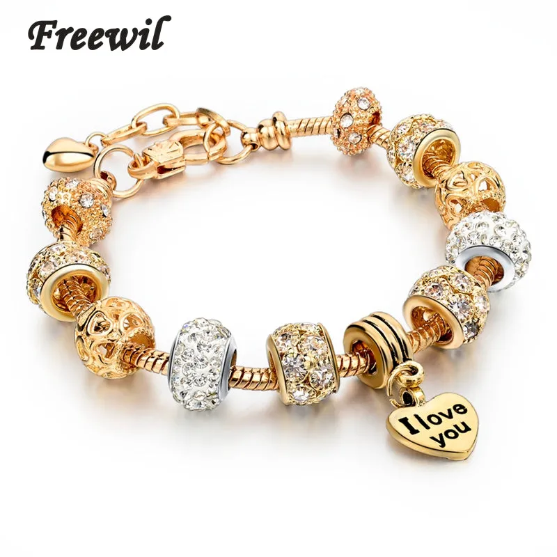 Hot Selling 2016 Heart Charm Bracelets & Bangles Gold Bracelets For Women DIY Pulsera Famous Brand Jewellery SBR150074