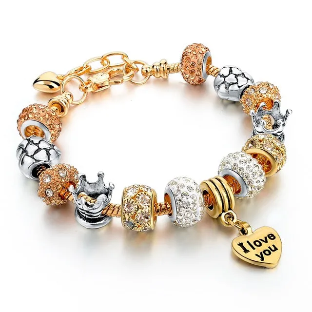 Hot Selling 2016 Heart Charm Bracelets & Bangles Gold Bracelets For Women DIY Pulsera Famous Brand Jewellery SBR150074