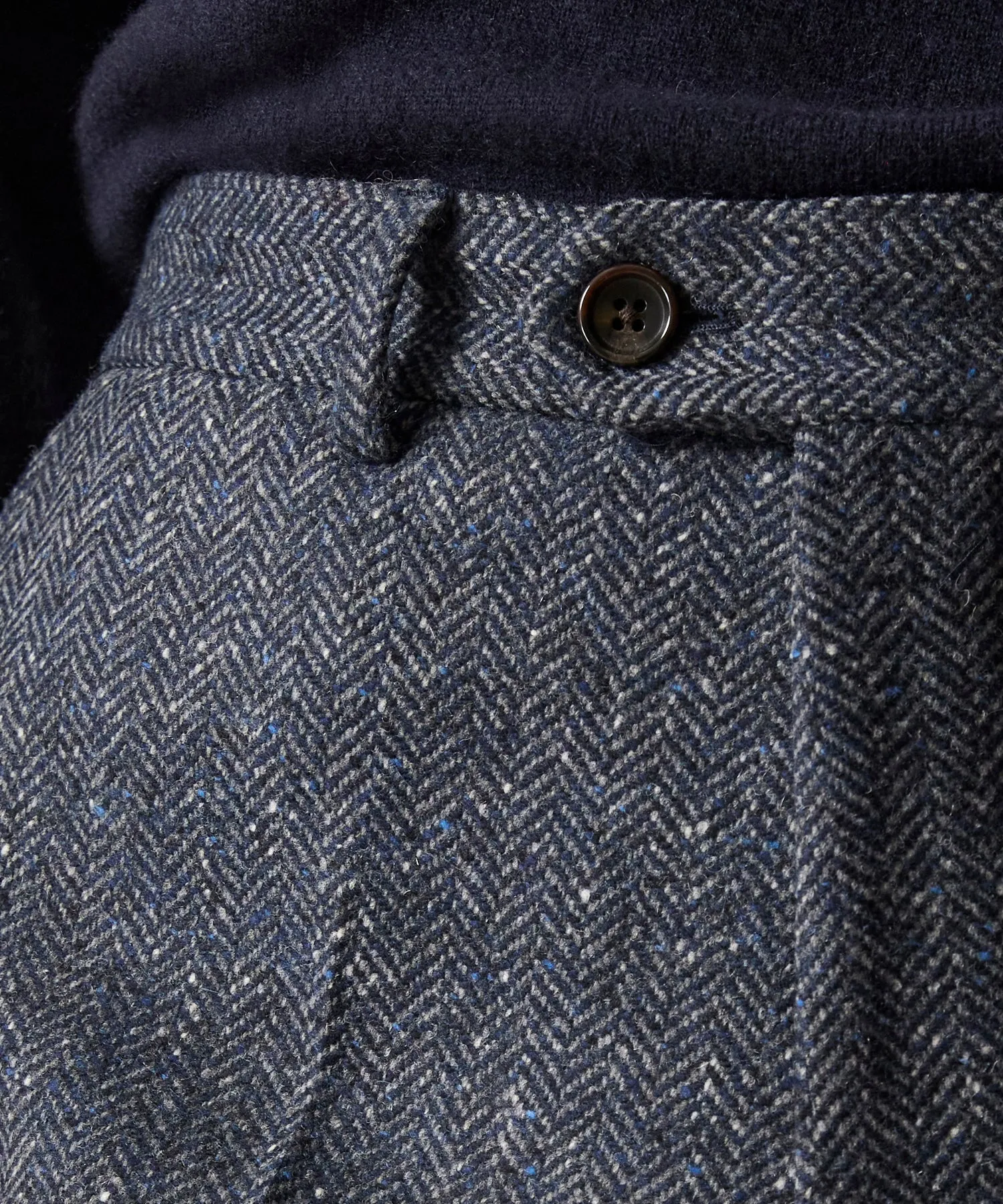 Italian Donegal Sutton Trouser in Steel Blue Herringbone