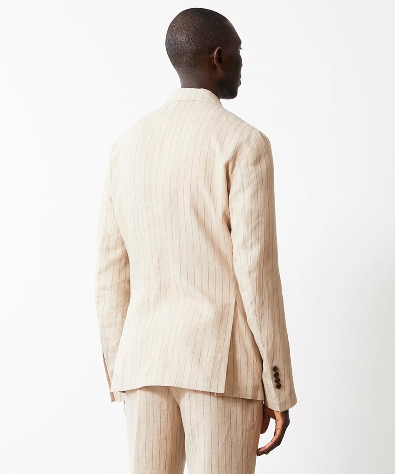 Italian Linen Madison Jacket in Ecru Stripe