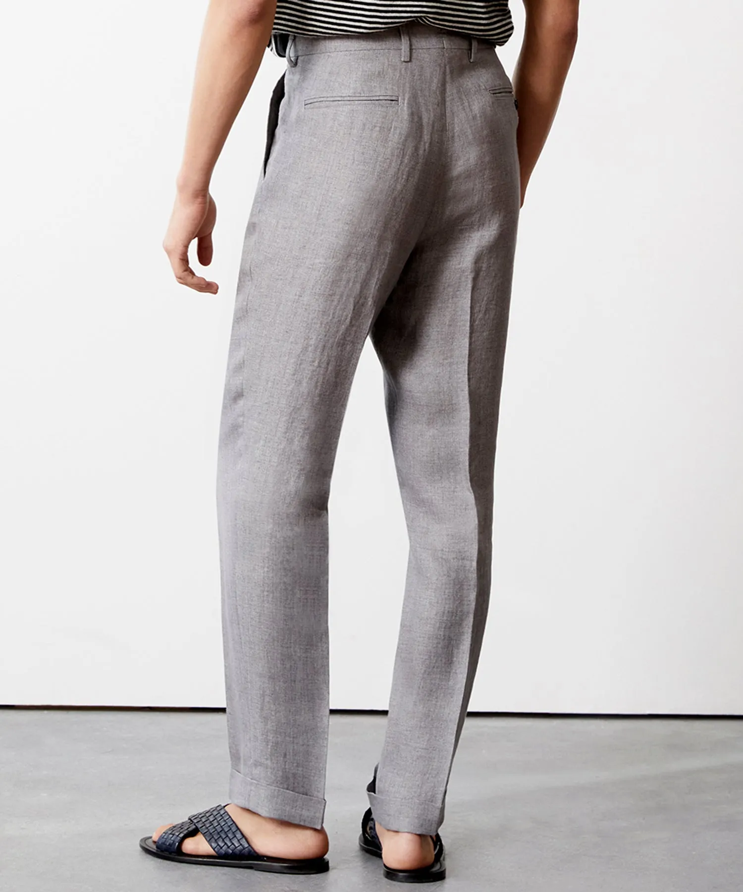 Italian Linen Madison Trouser in Light Grey Herringbone