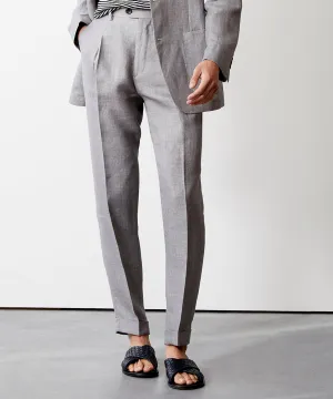 Italian Linen Madison Trouser in Light Grey Herringbone