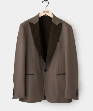 Italian Linen Peak Lapel Tuxedo Jacket in Brown