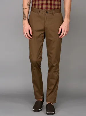 JadeBlue Brown Self Textured Slim Fit Chinos