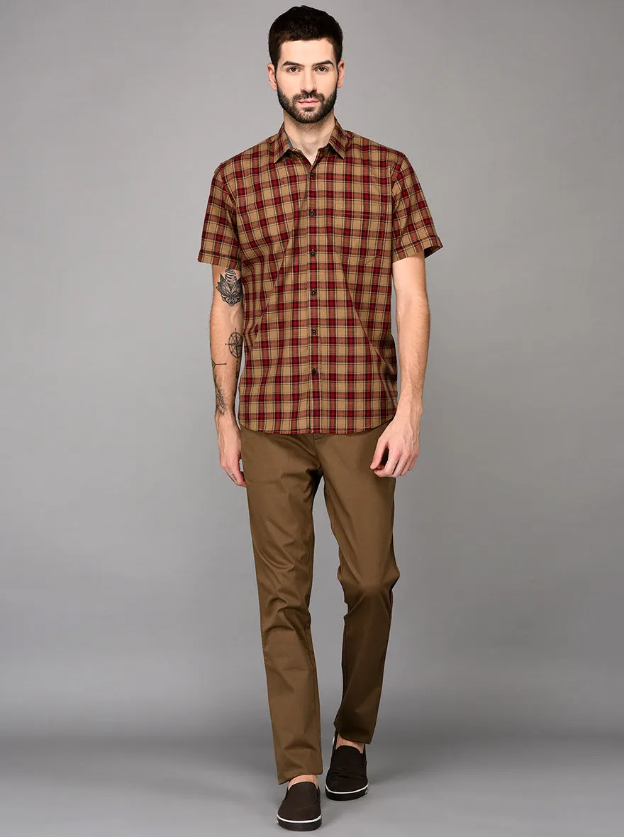 JadeBlue Brown Self Textured Slim Fit Chinos