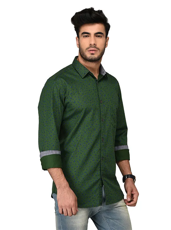 JadeBlue Green Printed Slim Fit Casual Shirt | JadeBlue