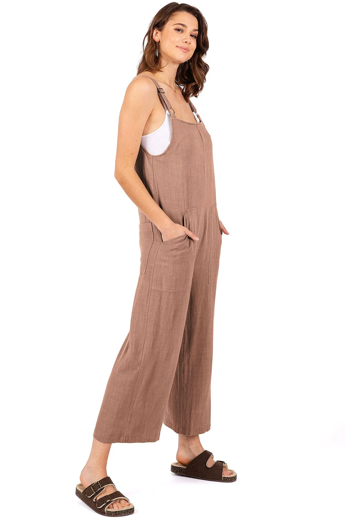 Lana Roux Crop Wide-Leg Linen Jumpsuit